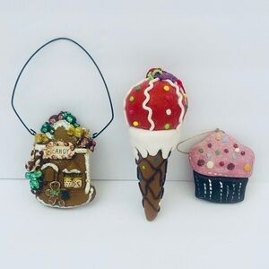 Christmas Holiday Ornaments Set Of 3 Sweet Treats Candy Shop Ice Cream Cupcake